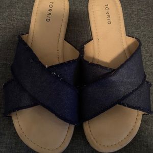 Torrid Denim Frayed Hem Sandals/Slides Size 12W
